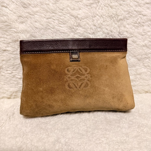 Loewe Tan and Brown Suede Cosmetic Bag - Picture 1 of 15